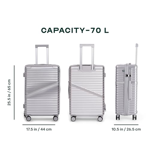 Image of Assembly 24-Inch Trolley Bag Medium Size with 8 Wheels & TSA Lock, Polycarbonate Hard Shell Check in Luggage Trolley for Weekend & Business Travel Trips, Silver
