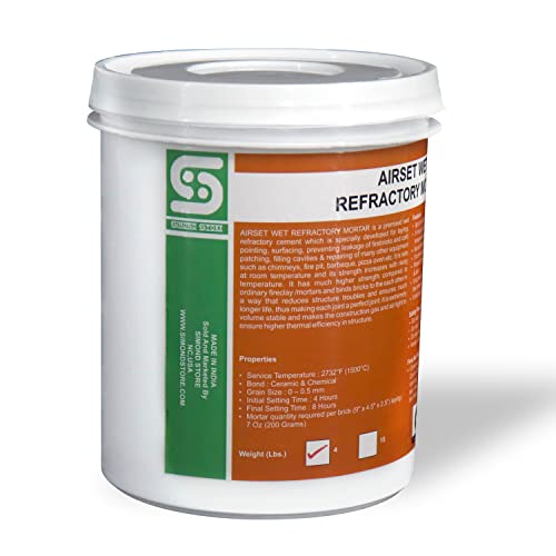 4 lbs Wet Refractory Mortar - 2700F Rated - High Temperature Air Setting Refractory Cement for Ceramic Fiber, Fire Brick, Furnace, Forge, Kiln, Chimney, Fireplace, Pizza Oven