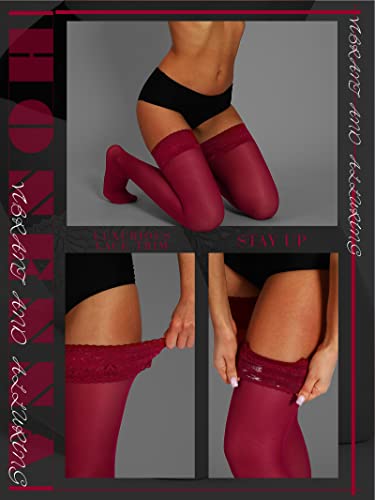 Image of HONENNA Semi Sheer Stay Up Lingerie Thigh High Stockings Lace Top Size A-F