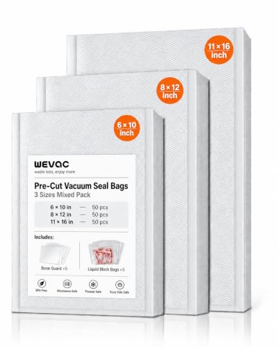 Wevac Vacuum Sealer Bags 150 Gallon 11x16", Quart 8x12", 6x10" for Food