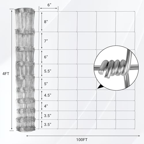 image for Toriexon Farm Fence 4FT x 100FT, Galvanized Cattle Fence, Heavy Zinc C