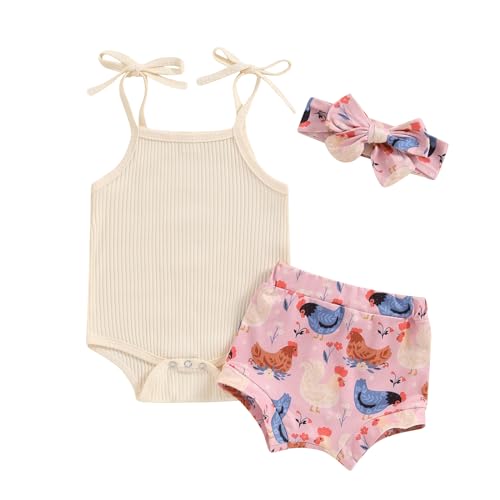 Image of Kuriozud Newborn Infant Baby Girl 2 Piece Summer Outfits Tank Romper Top + Ruffle Bloomer Shorts Set Clothes