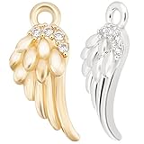 Beebeecraft 1 Caja de 10 dijes de Alas de Circonita Cúbica de Latón Chapado En Oro de 14 Quilates para Hacer Joyas Collares Y Manualidades.