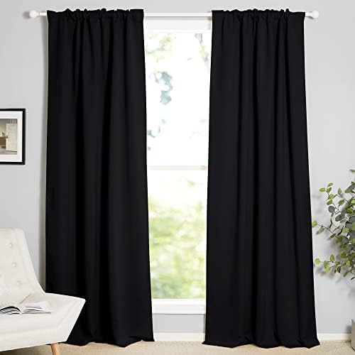 NICETOWN Black Blackout Curtains 84 Inch Long 2 Panels, Thermal Black Out Halloween Panels Room Darkening for Living Room, Back Tab and Rod Pocket Light/Noise Reducing Treatments for Bedroom, 52Wx84L - 1