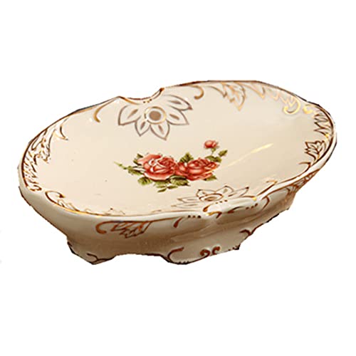 Europäische Vintage Rose Blume Keramik Seifenschale Halter Stehen Pastoralen Stil Abnehmbare Tisch Seife Schwammhalter for Bad, Küchenspüle, Hotel, Dekorative Ornamente (Pattern : Vintage Rose) Cover