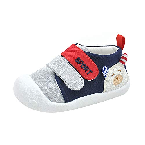 QGAKAGO Baby Girls Boys Cotton Breathable Rubber Sole Anti-Slip Sneakers First Walkers Shoes 6-30 Months (5.5 M US Toddler, Dark Blue-1)