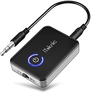 iTeknic Bluetooth 5.0 Receiver Transmitter, 2-in-1 3.5mm Audio Transmitter, aptX Low Latency, Pair