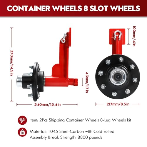 2 Pack Shipping Container Wheels 8-Lug Wheels Kit, Shipping Container Accessories, Heavy-Duty Shipping Container Axles with Heavy Duty Ratchet Tie Down-Moves 20ft - 40ft, Shipping Container - Thumbnail 2