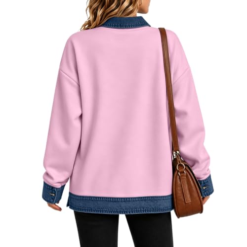 Womens Polo Shirts Button Denim Patchwork Lapel Collar Long Sleeve Tops - image 6