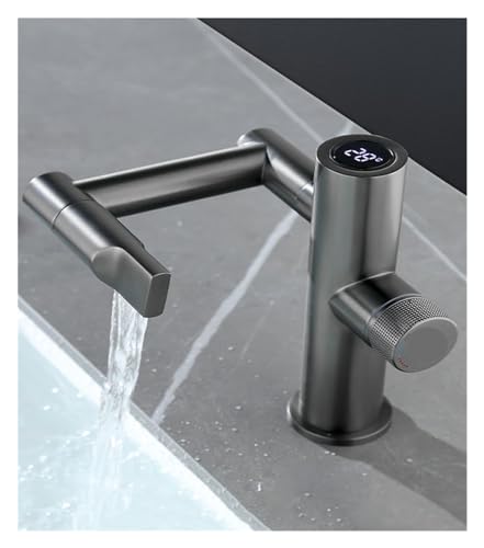 Robinet cascade LED affichage numérique lavabo 1080° Gun Grey B - 2