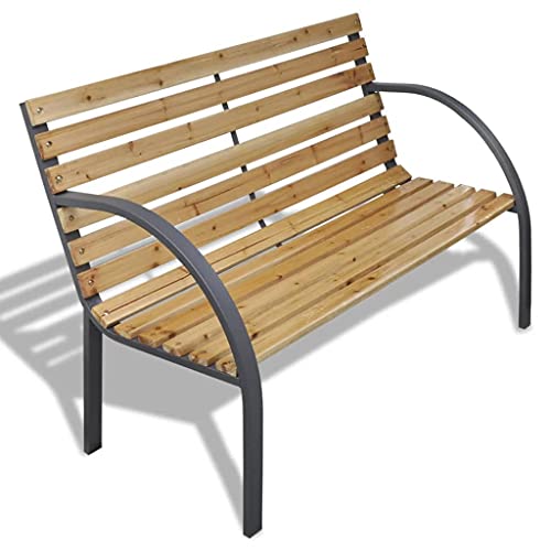 Vidaxl Outdoor Patio Bench, 2-Seater Bench With Armrests, Loveseat Chair Garden Bench For Patio Porch Poolside Balcony, Wood And Iron #TOP11