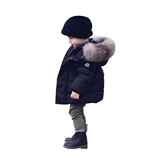 Chic-Chic Blouson Manteau Fourrure Chaud Enfant Garçon Fille Doudoune à Capuche - Veste à Manches Longues Sport bébé Ski Vêtement Noir 12-18mois