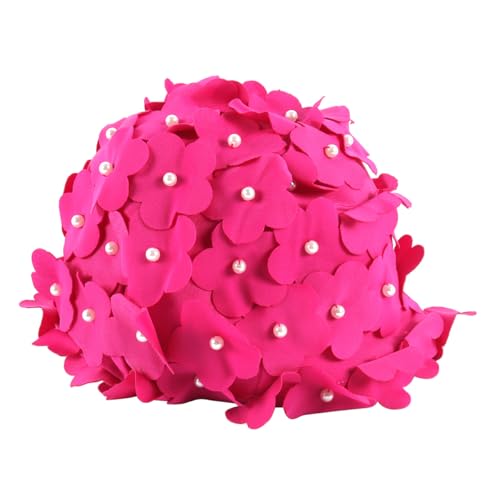 Ubric Gorro de natación para Mujer, diseño de Flores Retro con pétalos de Flores y estrás, diseño de héroe, Color Rosa