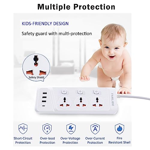 FANLIDE Multitoma Universal con USB para Hogar Oficina, Blanco miniatura 5