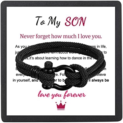 GRAZIOSO To My Son Bracelet From Mom Nautical Son Bracelet Stainless Steel Inspirational Wristband Handmade Mens Bracelet Gift from Mother Dad, Thanksgiving Christmas Gift to Son