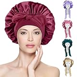 Gorro de Seda para Dormir, Para El Cabello Largo Bonnet Ajustable para Mujer，capó ajustable de satén，Capos grandes de...