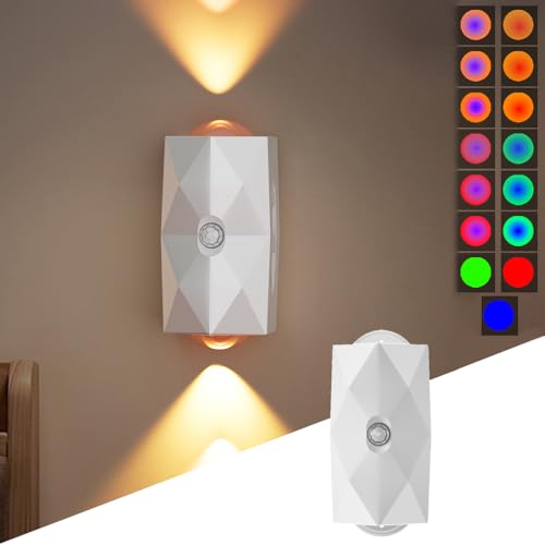 Motion Sensor Light Indoor, Up Down Wall Lamp, 1Pc RGB Multi-Color Changing LED Wall Sconces with USB Cable & Magnetic Patch, Rechargeable Night Lights for Bedroom Corridor Staircase (Rhombus)