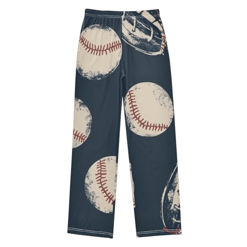ZZXXB Retro Baseball Print Boys Long Pants Soft Trousers Elastic Waist Kids Lounge Bottoms with Pockets S-XL