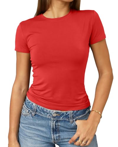 Image of Abardsion Women's Casual Basic Slim Fit T Shirts | Summer Clothes 2026 Going Out Crop Tops Short Sleeve Crew Neck Ladies Tees