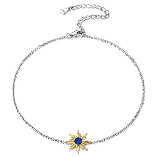 Chicsilver Sun September Birthstone Anklet For Women 925 Sterling Silver Ankle Bracelet Dainty Summer Beach Adjustable Ankle Chain Anklets Jewelry #TOP12