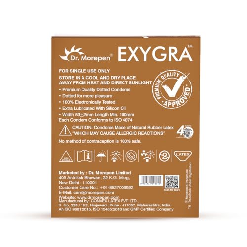 Image of Dr. Morepen Exygra Condoms- Ultra-thin, Lubricated, Extra Dotted, Choco Flavour 30 count