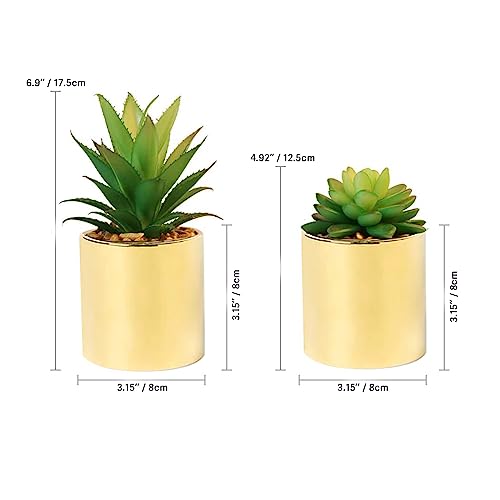Faux-Succulent-Artificial-Plants-7-5-in-Pots-Home-Decoration-Set-of-2-Gold-Pots
