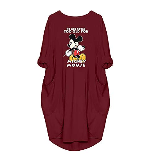 NOBRAND Vestido de mujer europeo y americano con estampado de letras Mickey y cuello redondo de manga larga con bolsillo de tamaño grande para mujer Rojo rosso XXXXL