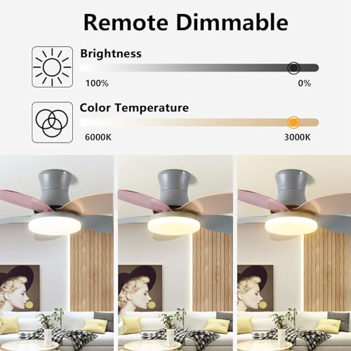 Ventilateur de plafond avec éclairage LED 60W réglable par télécommande