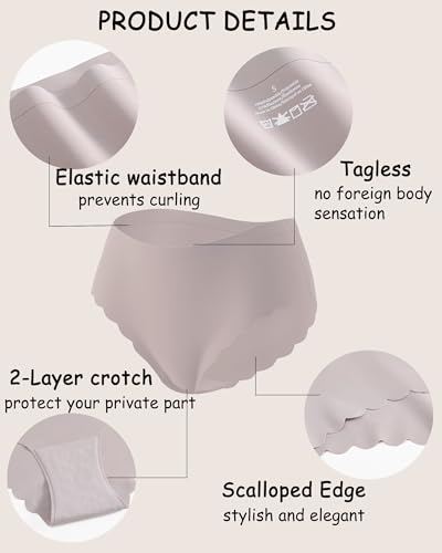 Image of FINETOO Seamless Underwear for Women High Waisted Panties Scalloped Edge Sexy Cheeky Bikini No Show Briefs S-XXL 5 Pack