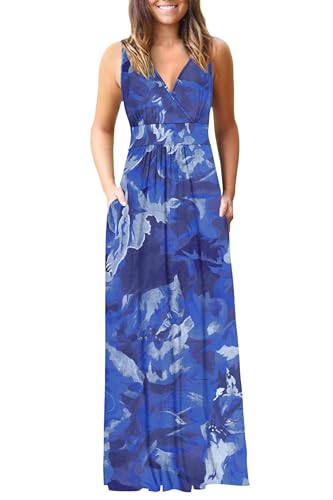 Image of AUSELILY Maxi Dresses for Women Summer Casual Sleeveless V Neck Wrap Dress | Sleeveless Long maxi dress with wrap V neck & side pockets, for formal cocktail, beach & casual daily wear