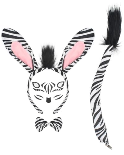 KINTOMG 4 PCS Zebra Ears and Tail Set for Kids and Adults-Halloween Christmas Festival Theme Party Cosplay Zebra Costume Accessory