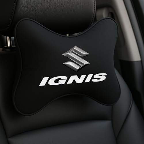 Image of Maruti Suzuki Ignis Car Headrest Neck Pillow - Neck Support Cushion for Driving | Soft Polyester, Ergonomic, Pain Relief, Travel Use | 26 x 18 cm (Black)