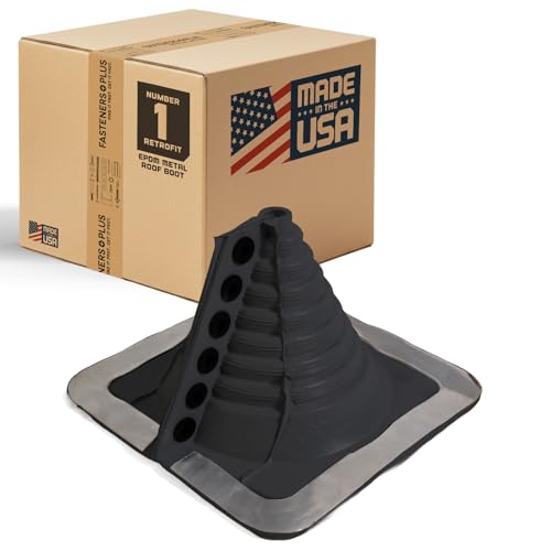 Fasteners Plus #1 Square Retrofit EPDM Metal Roof Pipe Flashing Boot (Made in USA), Fits...