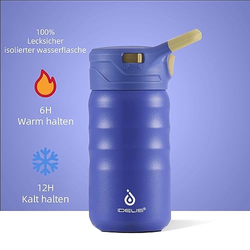 IDEUS Vakuumisolierte Wasserflasche, 12oz (360ml) Edelstahl Doppelwand Flasche Metall Sport Kantine mit auslaufsicherem Schraubverschluss (… – Ansicht 2