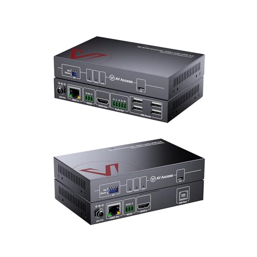 Image of AV Access 8K KVM HDMI Extender Over CAT6 /7, 328ft HDBaseT Extender with 4 USB 2.0 Ports, 8K@60Hz 4:2:0, 4K@120Hz, EDID, HDCP 2.3, Audio Extraction, Zero-Latency, RS232, One-Way PoC, Plug & Play