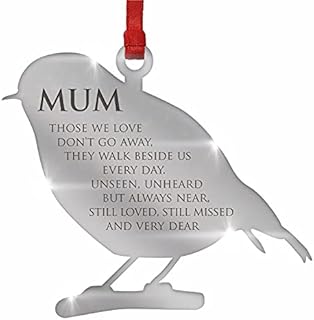 Remembrance Christmas Tree Decoration Personalise With A Name - Mirror Acrylic Bauble Ornament - Loved Ones Keepsake Gift ROBIN ANGEL HEART (Personalised)