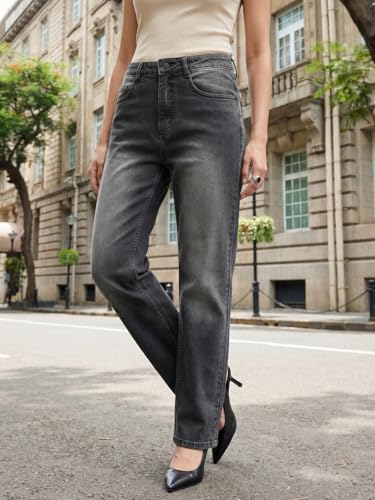 Image of Urbano Fashion Women's High Rise Straight Fit Washed Jeans Non-Stretchable