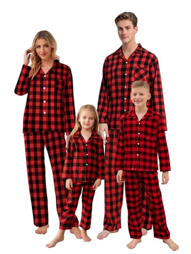 Umeyda Family Christmas Pjs Matching Sets Plaid Pajamas Long Sleeve Holiday Sleepwear Set，Plaid Men, L