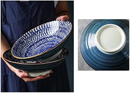 9.5 Inch Japanese Noodle Bowl Large Ramen Microwave Ceramic Dinnerware Salad Rice Fruit Soup(D)
