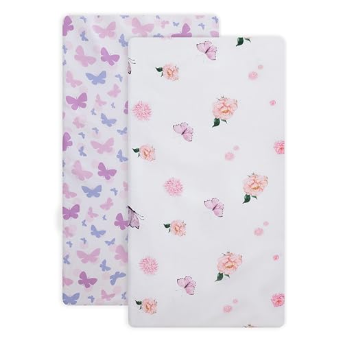 Image of Crib Sheet for Boys and Girls, Super Soft Microfibre Baby Crib Sheets Set, Breathable Cot Crib Sheet, for Cot and Toddler Mattress, 130x70x20cm, 2pcs, Pink