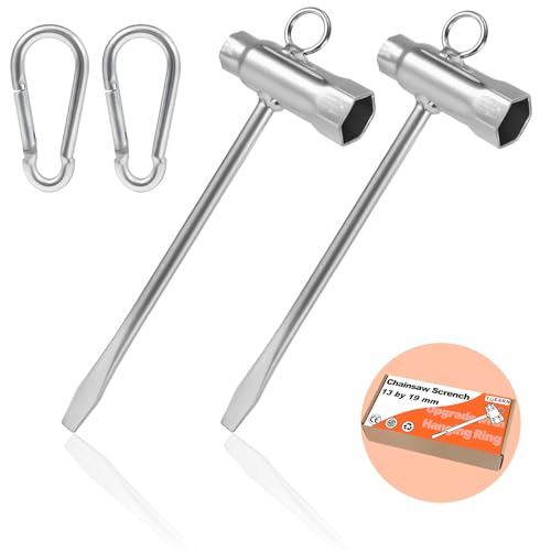 YUEARN Chainsaw Wrench, 2 Pack Chainsaw Scrench Tool with Anti-Loss Hanging Ring, 13x19mm & 1/2" x3/4" T Wrench Combination Spanner Accessories