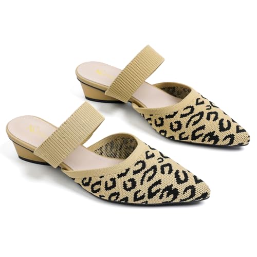 Image of Semwiss Pointed Toe Mules for Women Chunky Low Heeled Sandals Breathable Backless Mesh Knit Slip on Loafers