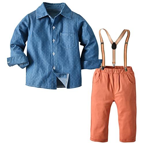 Fairyrain Lot de 2 tenues de gentleman à manches longues + pantalon + bretelles + nœud papillon en coton - - 110 Cover