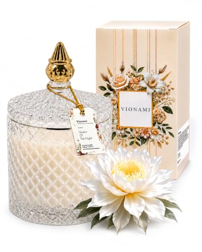 VIONAMI Luxury Scented Candle Gift – Queen of The Night Rare Flower Fragrance in Elegant Glass...