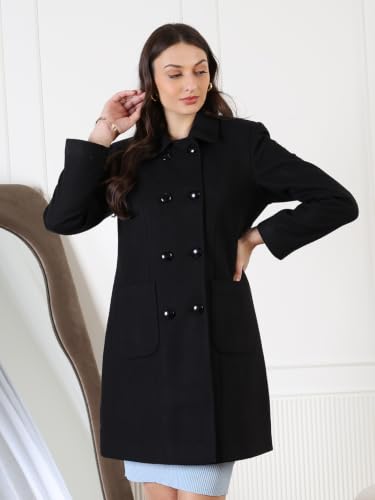 Image of CHKOKKO Women Classic Long Winter Coat Double Breasted | Knee Length Design with a Sophisticated Spread Collar and Convenient Front Pockets for All Occasions