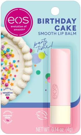 eos Natural Shea Lip Balm- Birthday Cake, All-Day Moisture, Shea Butter, Dry Lip Care, 0.14 oz