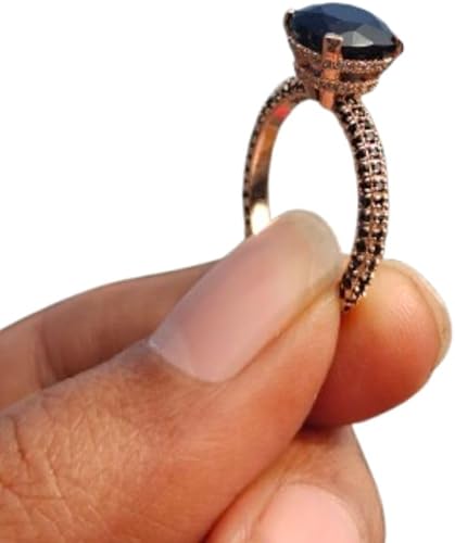 SilverDia - Anillo de compromiso de 2 quilates con diamantes de ónix negro con doble halo oculto, anillo de compromiso delicado de media eternidad