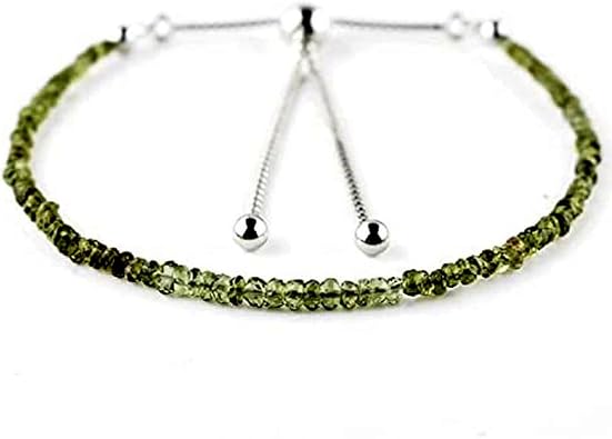 Moldavite 3mm Rondelle Shape Faceted Cut Beads Adjustable Silver Plated Clasp Bracelet for men, women, unisex|YUG_LINK_04636