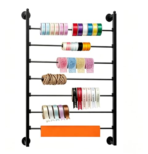 Image of 7 Tier Wall Mount Ribbon Organizer, Metal Rack for Craft Room