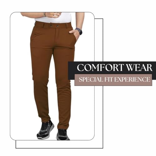 Image of MiraMichi Men's Slim Fit Formal Trousers - Crafted from Premium Lycra Blend Fabric, Solid Pattern, Ideal for Formal Occasions